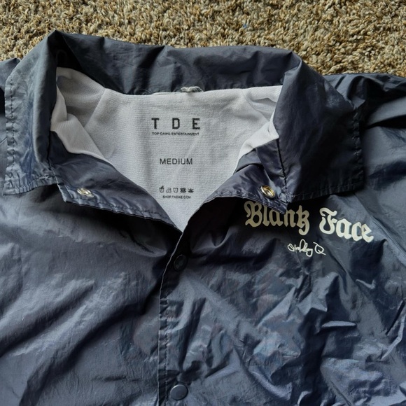 Top Dawg Ent Schoolboy Q windbreaker coaches jacket Blank Face Medium in Navy - Picture 3 of 4